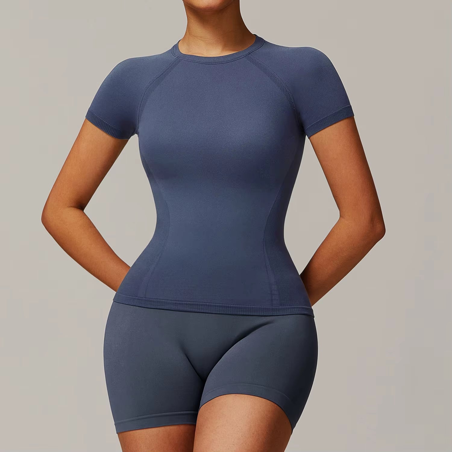 Seamless Yoga Set Women Pink Short Sleeve Top with High Waist Leggings Two Piece Workout Clothes Sports Fitness Gym Sets