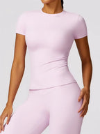 Seamless Yoga Set Women Pink Short Sleeve Top with High Waist Leggings Two Piece Workout Clothes Sports Fitness Gym Sets