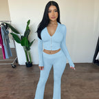 European And American Autumn And Winter Zipper Long-sleeved Hooded Top Flared Pants