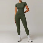 Seamless Yoga Set Women Pink Short Sleeve Top with High Waist Leggings Two Piece Workout Clothes Sports Fitness Gym Sets