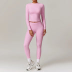 Seamless Yoga Set Women Pink Short Sleeve Top with High Waist Leggings Two Piece Workout Clothes Sports Fitness Gym Sets