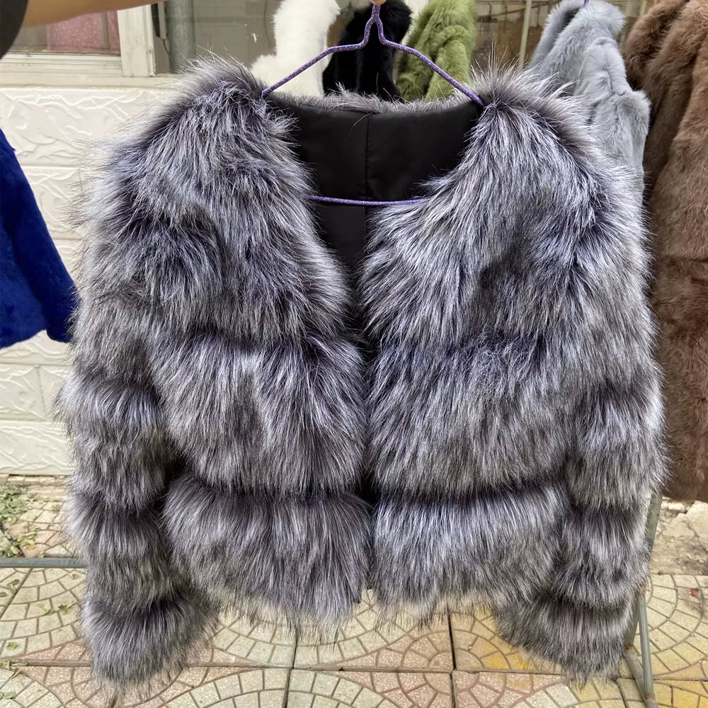 Faux Fur Coat Women'S Jacket Winter Fashion Warm Thick Fox Raccoon Leather Brown plus Size Especially Fake Fur Cold Coat