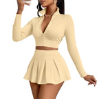 Casual Women's Clothing Solid Color Waist Tight Top Skirt Suit
