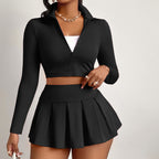 Casual Women's Clothing Solid Color Waist Tight Top Skirt Suit