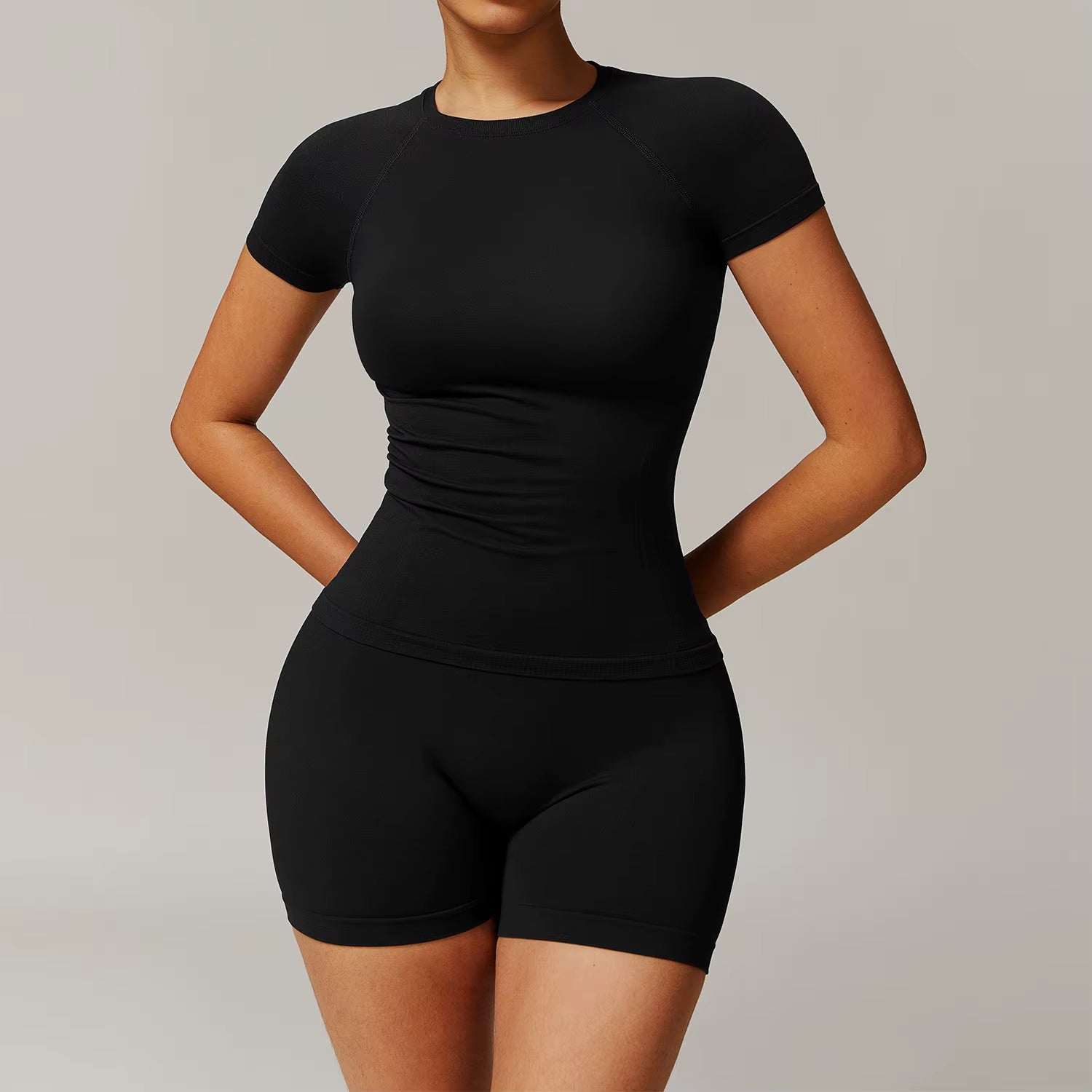 Seamless Yoga Set Women Pink Short Sleeve Top with High Waist Leggings Two Piece Workout Clothes Sports Fitness Gym Sets