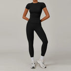 Seamless Yoga Set Women Pink Short Sleeve Top with High Waist Leggings Two Piece Workout Clothes Sports Fitness Gym Sets