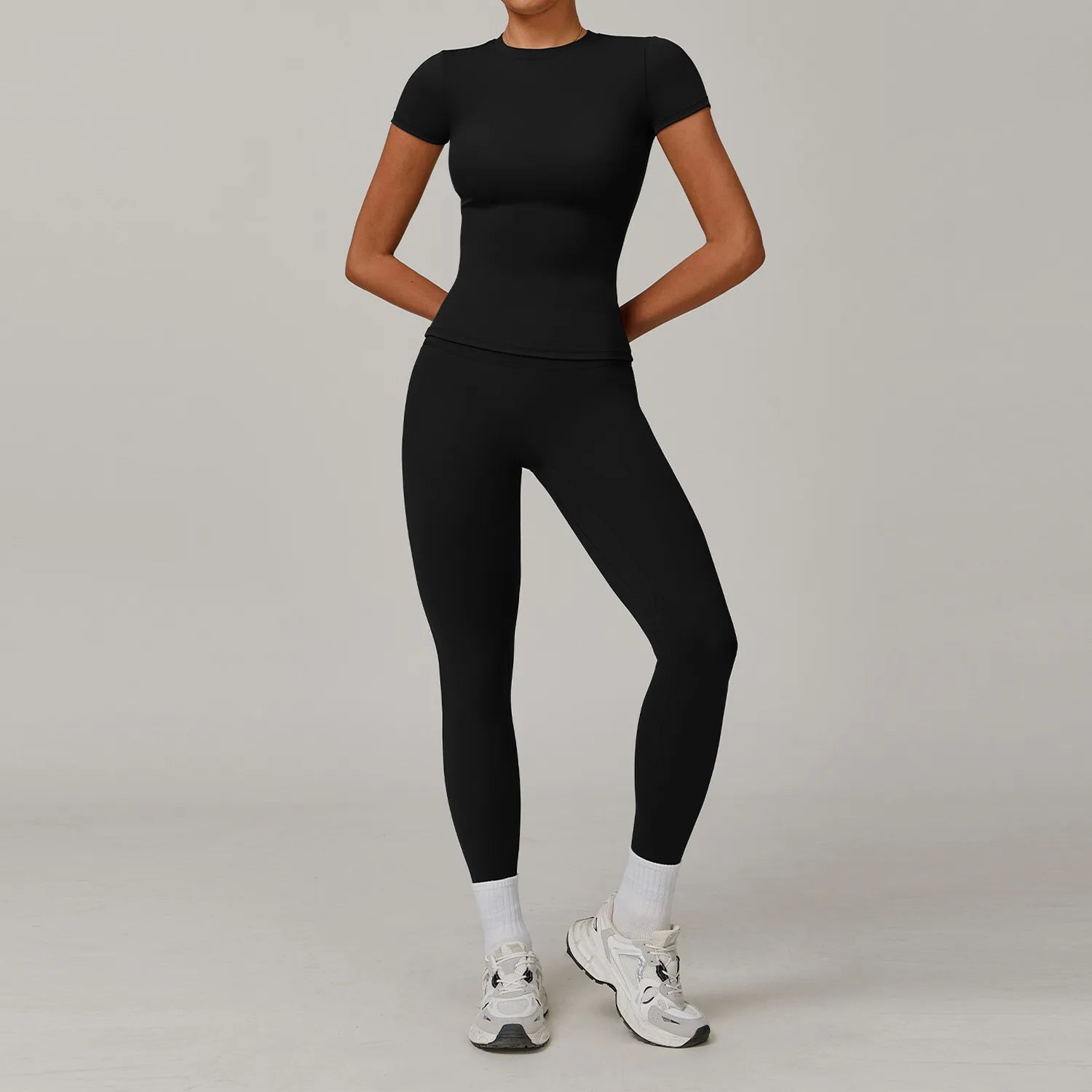 Seamless Yoga Set Women Pink Short Sleeve Top with High Waist Leggings Two Piece Workout Clothes Sports Fitness Gym Sets