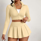 Casual Women's Clothing Solid Color Waist Tight Top Skirt Suit