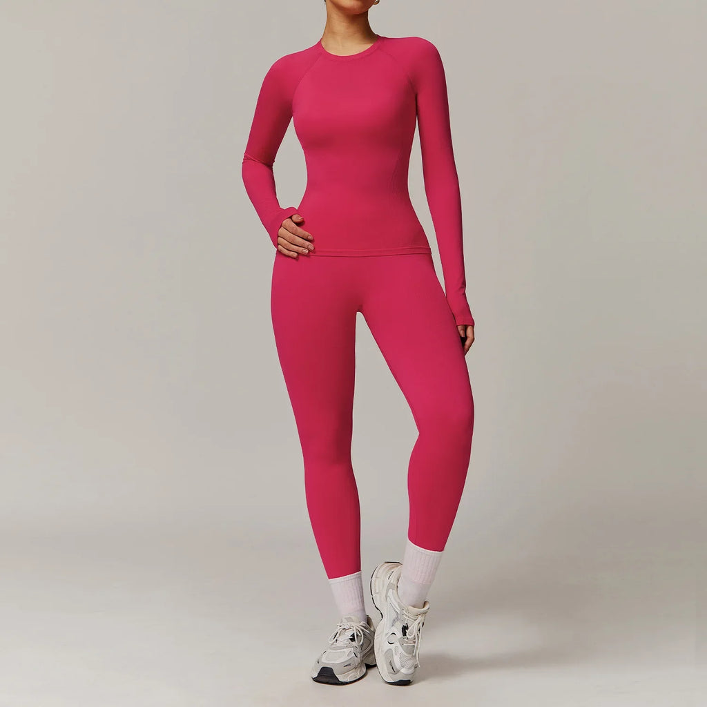 Seamless Yoga Set Women Pink Short Sleeve Top with High Waist Leggings Two Piece Workout Clothes Sports Fitness Gym Sets