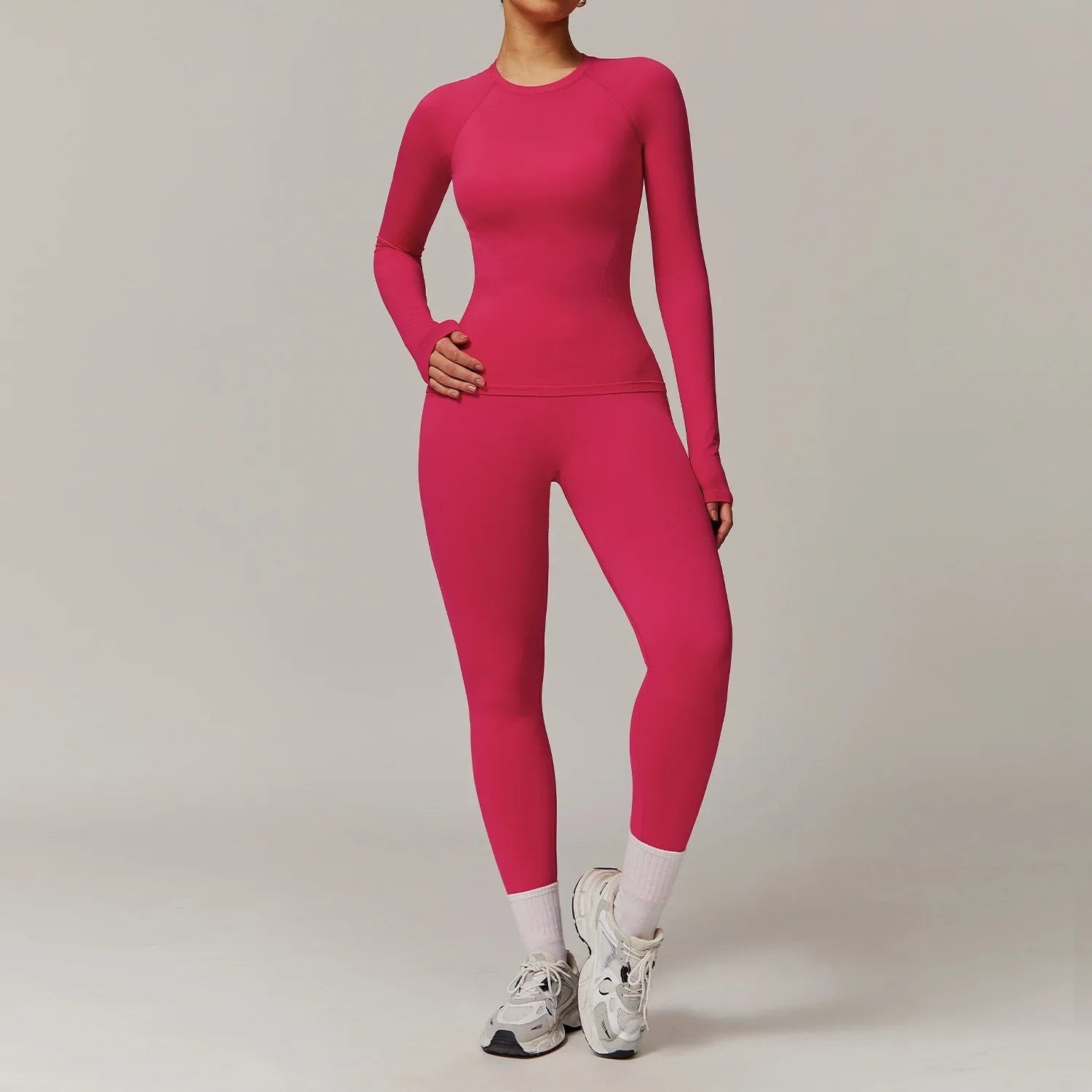 Seamless Yoga Set Women Pink Short Sleeve Top with High Waist Leggings Two Piece Workout Clothes Sports Fitness Gym Sets