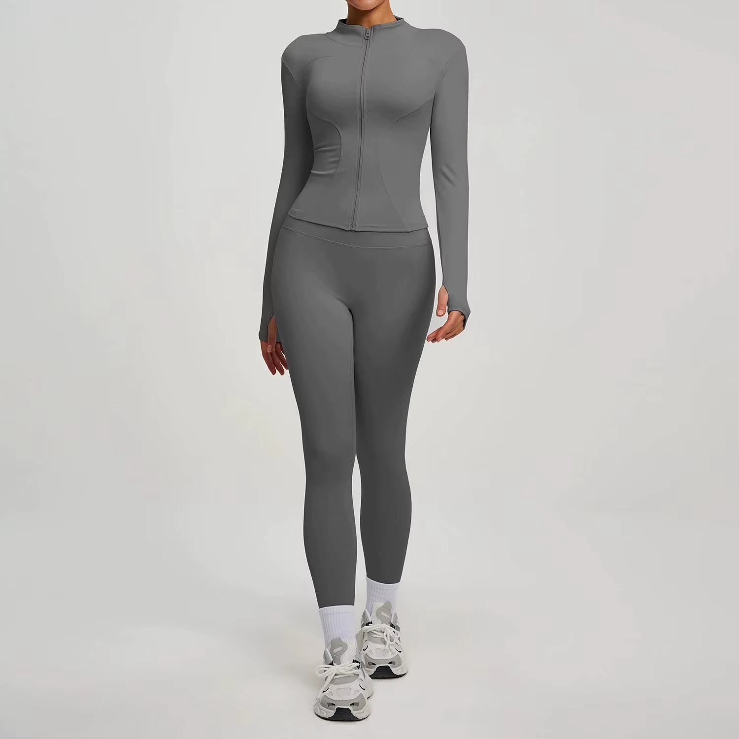 2Pcs Jacket Yoga Sets Women Long Sleeve Zipper Slim Sports Shirts Hip Lifting Leggings Fitness Running Workout Suits Tracksuit