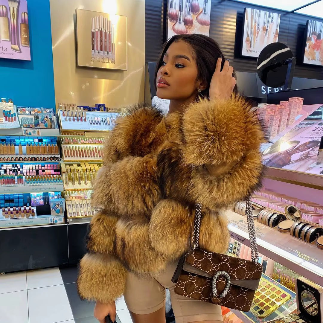 Faux Fur Coat Women'S Jacket Winter Fashion Warm Thick Fox Raccoon Leather Brown plus Size Especially Fake Fur Cold Coat