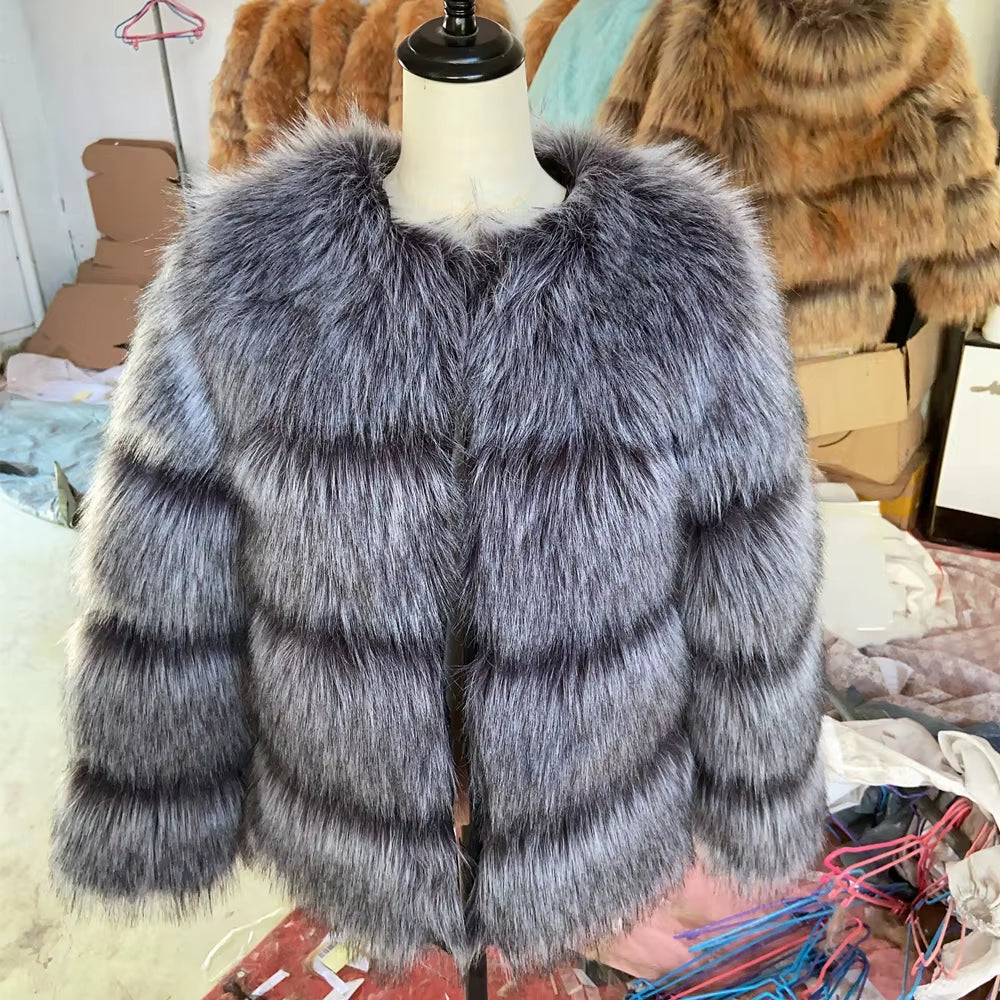 Faux Fur Coat Women'S Jacket Winter Fashion Warm Thick Fox Raccoon Leather Brown plus Size Especially Fake Fur Cold Coat