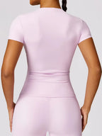 Seamless Yoga Set Women Pink Short Sleeve Top with High Waist Leggings Two Piece Workout Clothes Sports Fitness Gym Sets