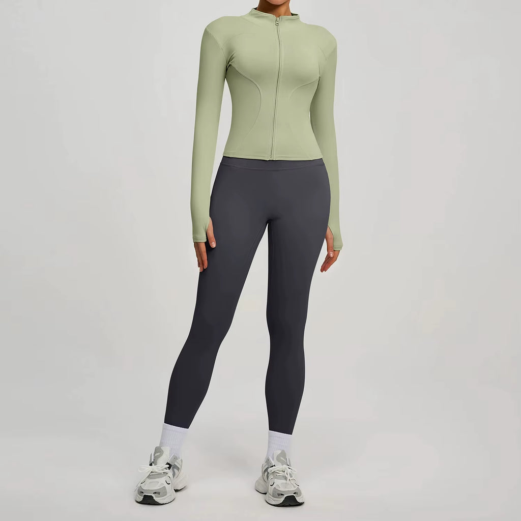 2Pcs Jacket Yoga Sets Women Long Sleeve Zipper Slim Sports Shirts Hip Lifting Leggings Fitness Running Workout Suits Tracksuit
