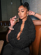 Sexy 2 Piece Set Women Tracksuit Hipster Halter Backless Furry Tank Tops+Leggings Matching Sexy Streetwear Outfits