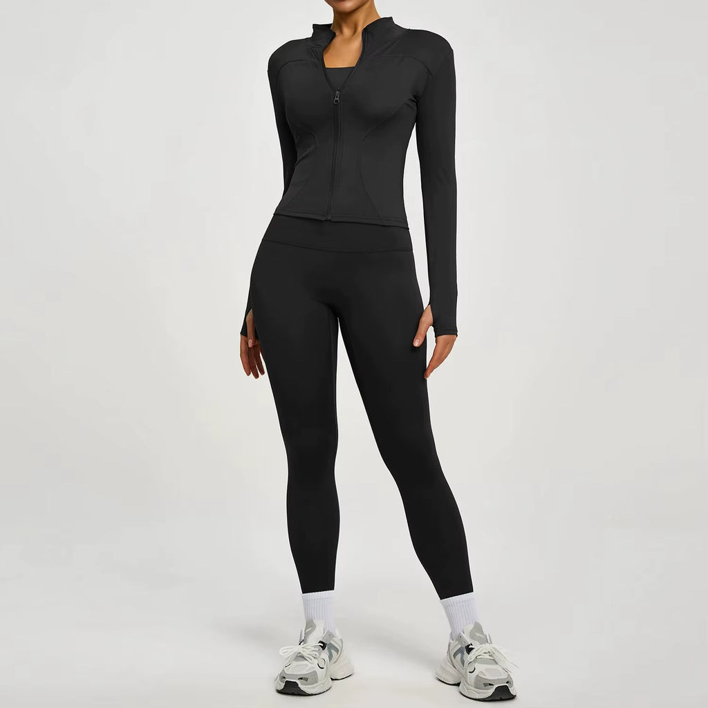 2Pcs Jacket Yoga Sets Women Long Sleeve Zipper Slim Sports Shirts Hip Lifting Leggings Fitness Running Workout Suits Tracksuit