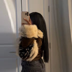Fashion Thicken Short Fur Coat for Women Slim Fit Splice Leather Cropped Jacket 2025 Autumn Winter Warm Outwear Lady Streetwear