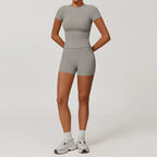Seamless Yoga Set Women Pink Short Sleeve Top with High Waist Leggings Two Piece Workout Clothes Sports Fitness Gym Sets