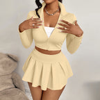 Casual Women's Clothing Solid Color Waist Tight Top Skirt Suit