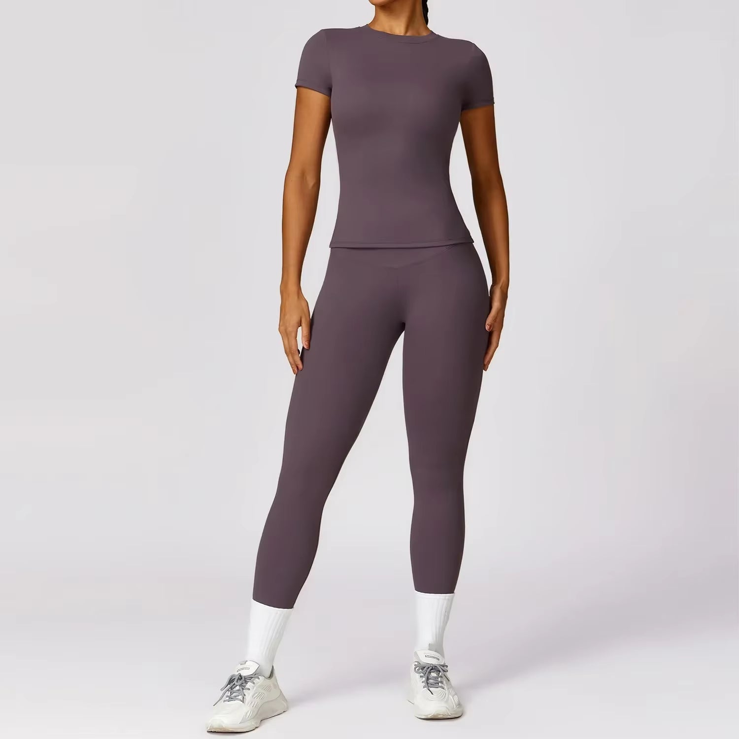 Seamless Yoga Set Women Pink Short Sleeve Top with High Waist Leggings Two Piece Workout Clothes Sports Fitness Gym Sets