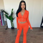 European And American Autumn And Winter Zipper Long-sleeved Hooded Top Flared Pants