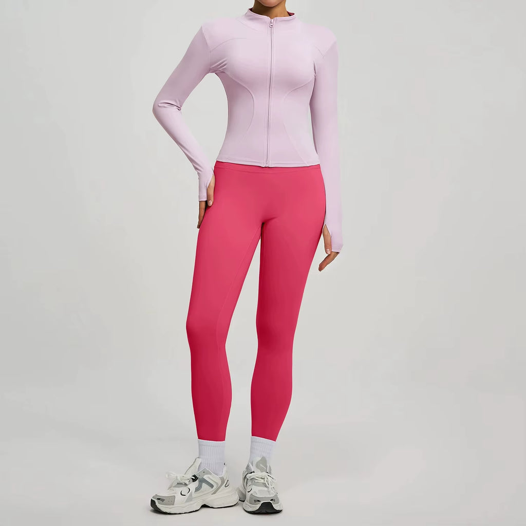 2Pcs Jacket Yoga Sets Women Long Sleeve Zipper Slim Sports Shirts Hip Lifting Leggings Fitness Running Workout Suits Tracksuit