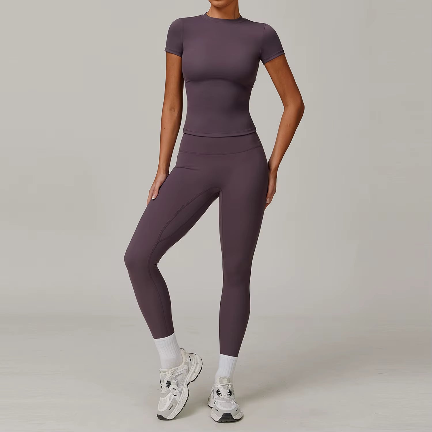 Seamless Yoga Set Women Pink Short Sleeve Top with High Waist Leggings Two Piece Workout Clothes Sports Fitness Gym Sets