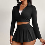 Casual Women's Clothing Solid Color Waist Tight Top Skirt Suit