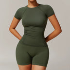 Seamless Yoga Set Women Pink Short Sleeve Top with High Waist Leggings Two Piece Workout Clothes Sports Fitness Gym Sets