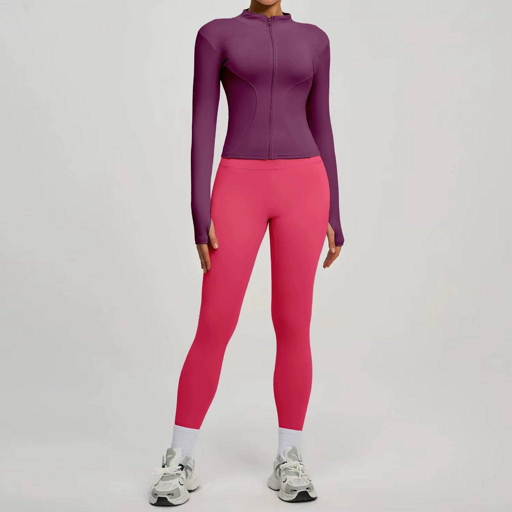 2Pcs Jacket Yoga Sets Women Long Sleeve Zipper Slim Sports Shirts Hip Lifting Leggings Fitness Running Workout Suits Tracksuit