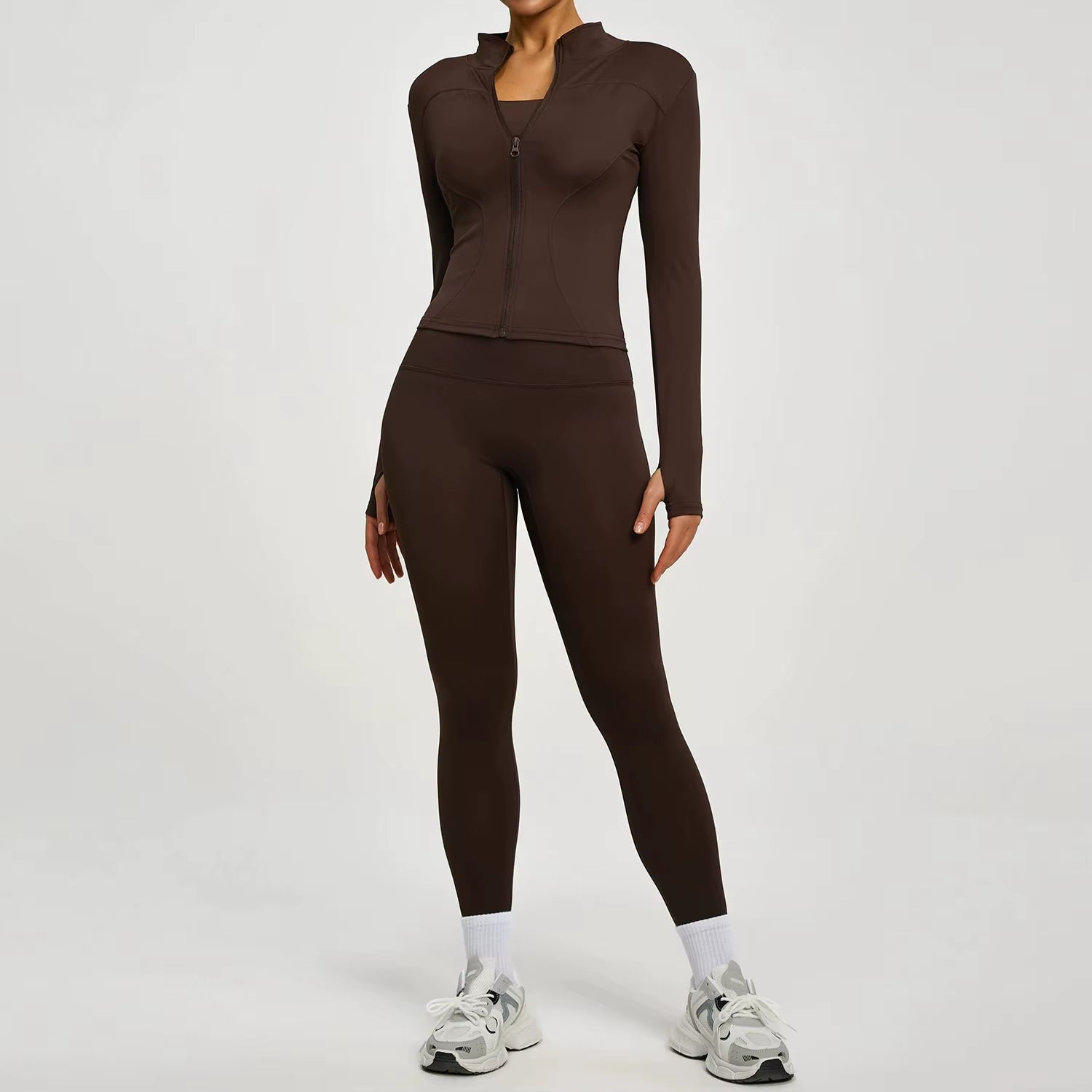 2Pcs Jacket Yoga Sets Women Long Sleeve Zipper Slim Sports Shirts Hip Lifting Leggings Fitness Running Workout Suits Tracksuit