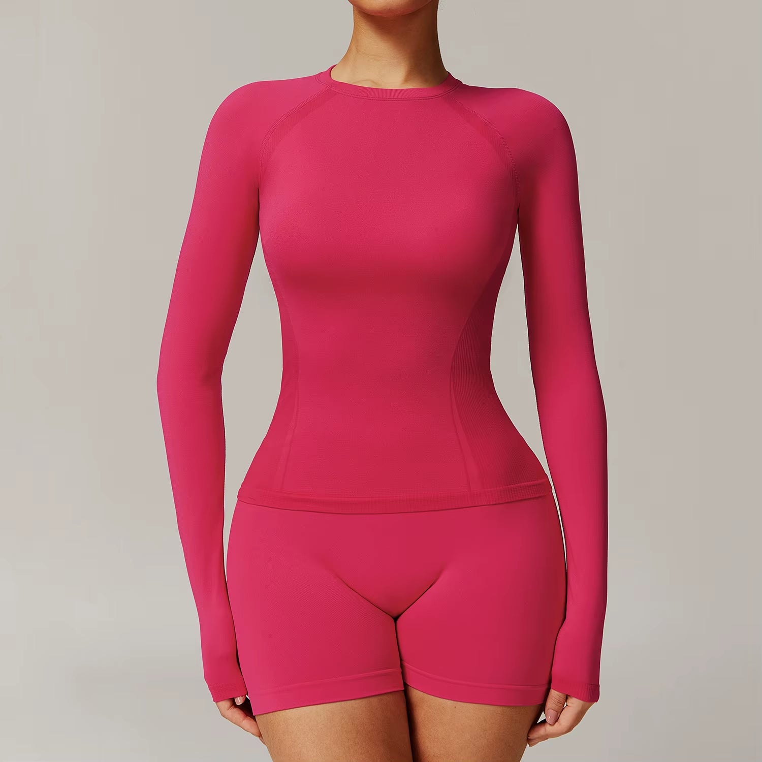 Seamless Yoga Set Women Pink Short Sleeve Top with High Waist Leggings Two Piece Workout Clothes Sports Fitness Gym Sets