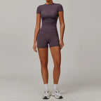 Seamless Yoga Set Women Pink Short Sleeve Top with High Waist Leggings Two Piece Workout Clothes Sports Fitness Gym Sets