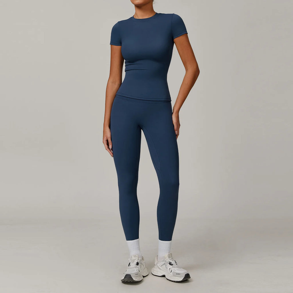 Seamless Yoga Set Women Pink Short Sleeve Top with High Waist Leggings Two Piece Workout Clothes Sports Fitness Gym Sets