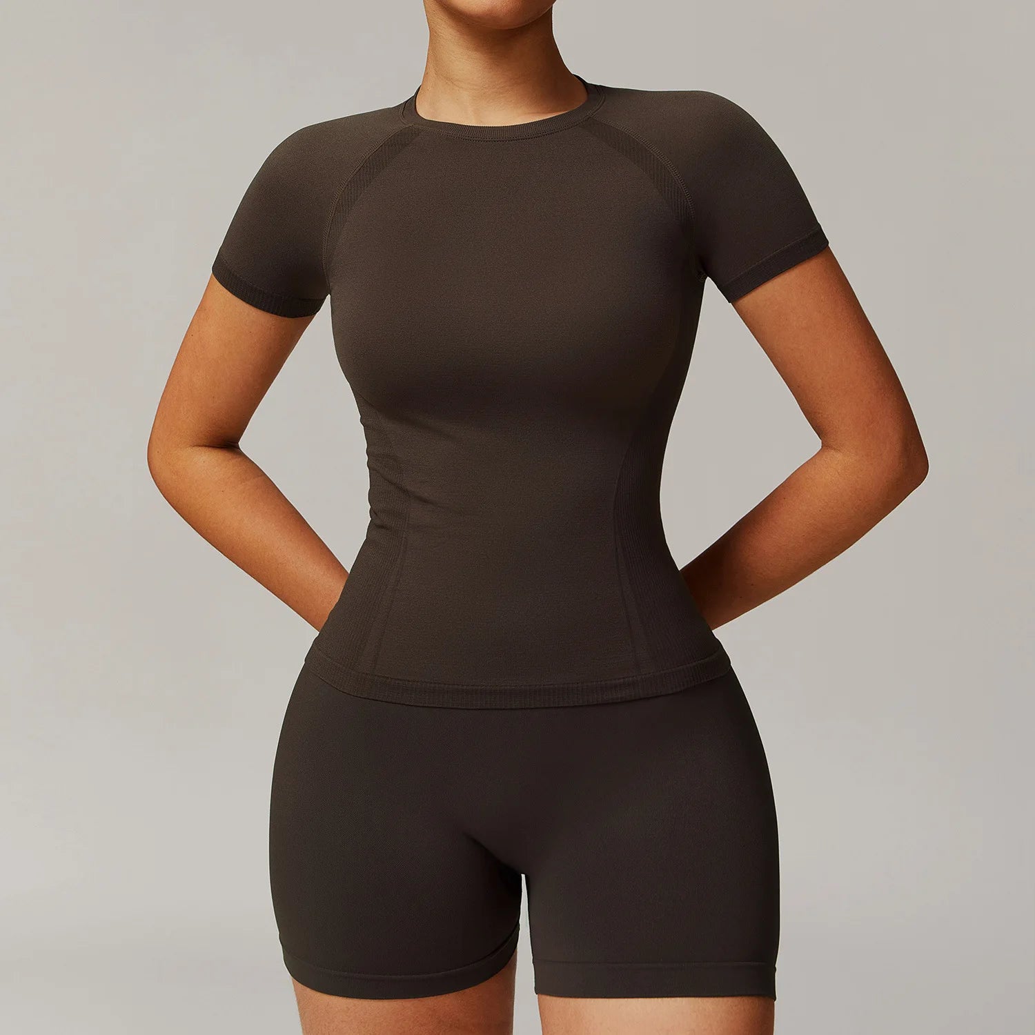 Seamless Yoga Set Women Pink Short Sleeve Top with High Waist Leggings Two Piece Workout Clothes Sports Fitness Gym Sets