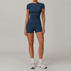 Seamless Yoga Set Women Pink Short Sleeve Top with High Waist Leggings Two Piece Workout Clothes Sports Fitness Gym Sets