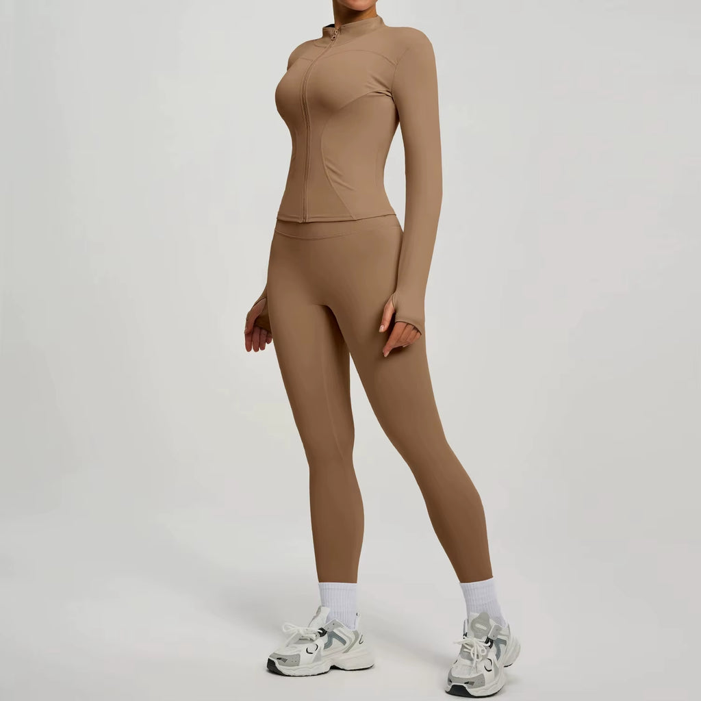 2Pcs Jacket Yoga Sets Women Long Sleeve Zipper Slim Sports Shirts Hip Lifting Leggings Fitness Running Workout Suits Tracksuit