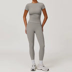 Seamless Yoga Set Women Pink Short Sleeve Top with High Waist Leggings Two Piece Workout Clothes Sports Fitness Gym Sets