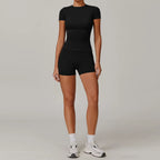 Seamless Yoga Set Women Pink Short Sleeve Top with High Waist Leggings Two Piece Workout Clothes Sports Fitness Gym Sets