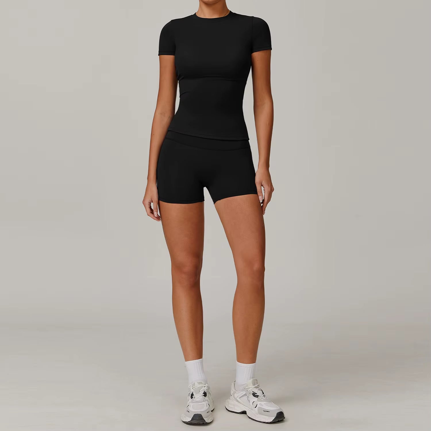 Seamless Yoga Set Women Pink Short Sleeve Top with High Waist Leggings Two Piece Workout Clothes Sports Fitness Gym Sets
