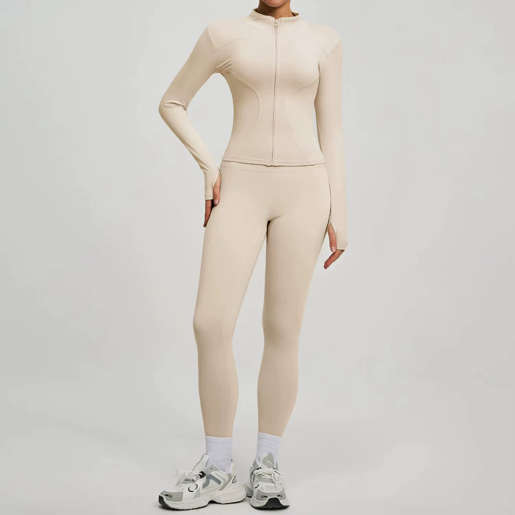 2Pcs Jacket Yoga Sets Women Long Sleeve Zipper Slim Sports Shirts Hip Lifting Leggings Fitness Running Workout Suits Tracksuit