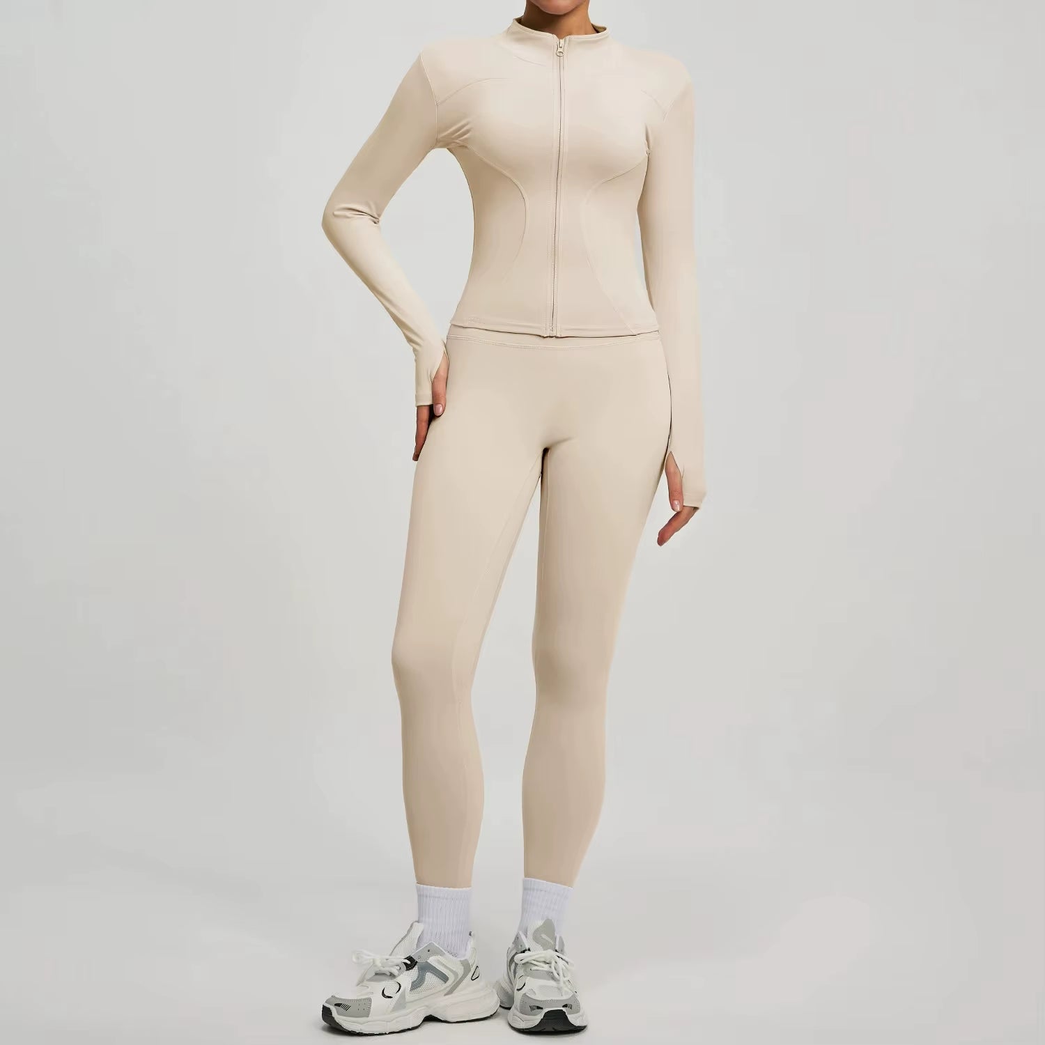 2Pcs Jacket Yoga Sets Women Long Sleeve Zipper Slim Sports Shirts Hip Lifting Leggings Fitness Running Workout Suits Tracksuit
