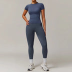 Seamless Yoga Set Women Pink Short Sleeve Top with High Waist Leggings Two Piece Workout Clothes Sports Fitness Gym Sets