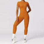 Seamless Yoga Set Women Pink Short Sleeve Top with High Waist Leggings Two Piece Workout Clothes Sports Fitness Gym Sets