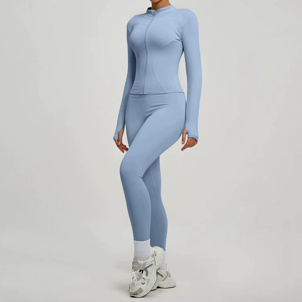 2Pcs Jacket Yoga Sets Women Long Sleeve Zipper Slim Sports Shirts Hip Lifting Leggings Fitness Running Workout Suits Tracksuit