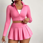 Casual Women's Clothing Solid Color Waist Tight Top Skirt Suit