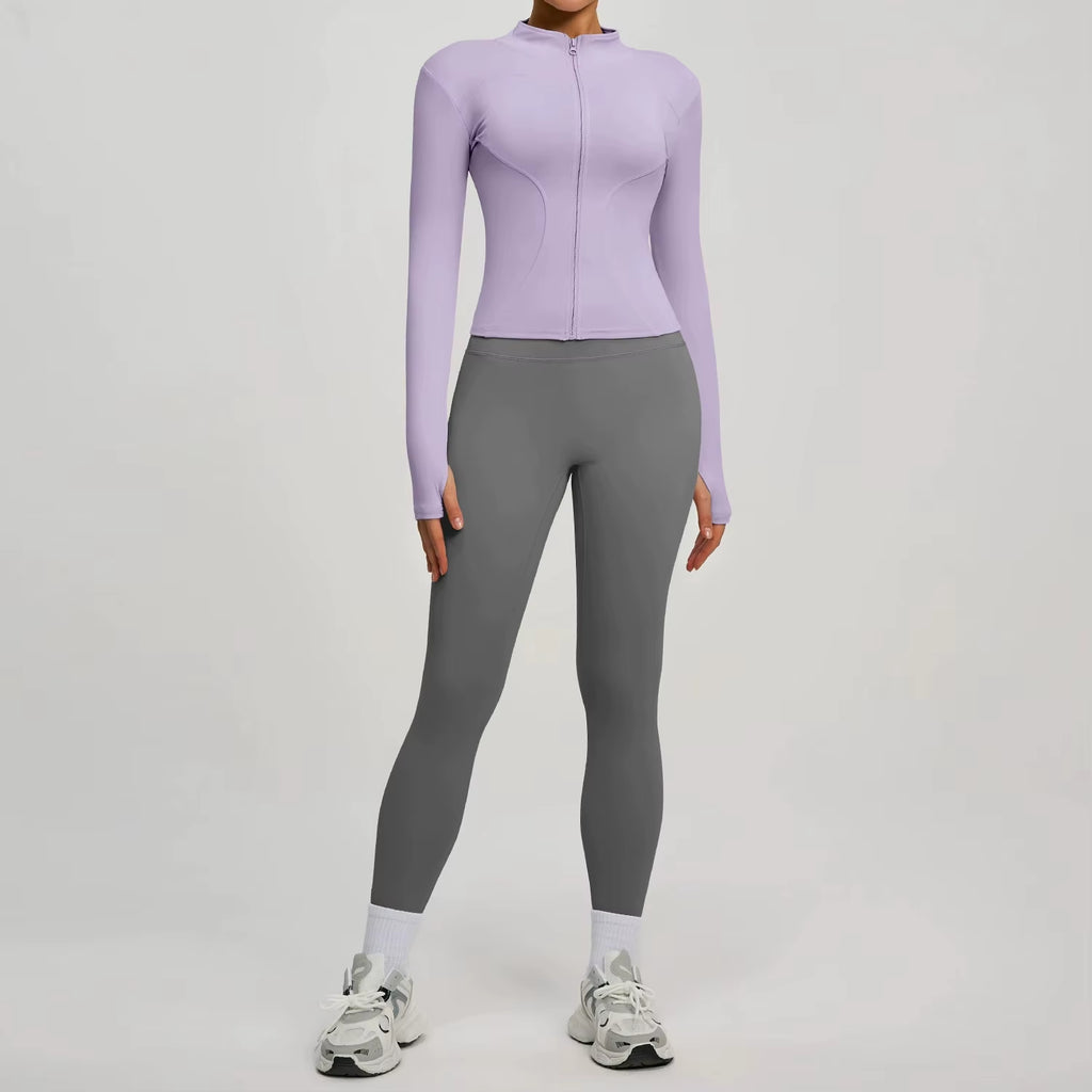 2Pcs Jacket Yoga Sets Women Long Sleeve Zipper Slim Sports Shirts Hip Lifting Leggings Fitness Running Workout Suits Tracksuit